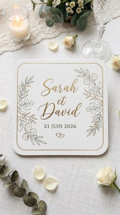 Sous-verre personnalisé mariage Sarah et David